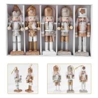 1 Set=5pcs Christmas Wooden Doll Decor Handmade Christmas Nutcracker Doll Pendant Creative Glittering Powder Doll Ornament