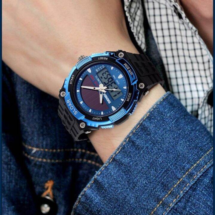 hot-seller-korean-version-trendy-electronic-watch-solar-energy-mens-dual-display-multi-function-waterproof-luminous-student-sports-military