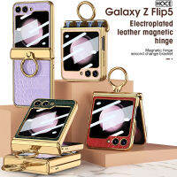 HOCE ZFlip5เคสโทรศัพท์หนังจระเข้ลายงูหรูหรา,สำหรับ Samsung Galaxy ZFlip 3 4 5 ZFlip4 5G บานพับหัวเข็มขัดแหวนใส่นิ้วพร้อมเคสเคสเต็มตัวฟิล์ม