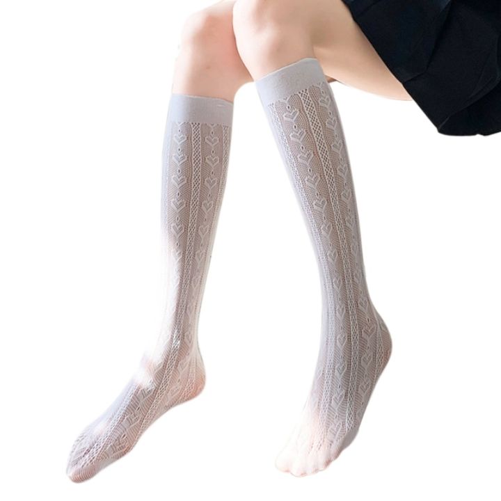 cc-knee-socks-womens-striped-patterned-stockings-hollow-out-sheer-mesh-kawaii