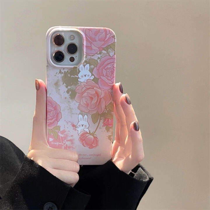 rose-bunny-case-สำหรับ-iphone14-กรณีดอกไม้สีชมพูสำหรับ-iphone12promax-กระเป๋าใส่โทรศัพท์แบบเต็มรูปแบบสำหรับ-iphone13-เคสโทรศัพท์น่ารักสำหรับ-iphone11