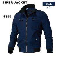 BIKER JACKET เสื้อ jacket สำหรับ ขี่มอเตอร์ไซค์ผ้าหนาสวยเท่ห์ สบายไม่ร้อน ไม่เป็นขุย เท่ห์ขั้นสุด คุณภาพเยี่ยม สีน้ำเงิน