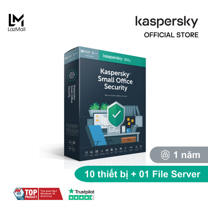 Trả góp 0%]BOX Phần mềm diệt virus Kaspersky Small Office Security 10 PCs +  10 Mobile + 1 File Server KSOS10U- Hàng chính hãng 