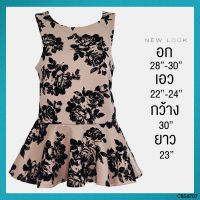 USED New Look - Cream Floral Peplum Top | เสื้อแขนกุดสีครีม สีดำ ลายดอก ระบาย ทำงาน สายฝอ แท้ มือสอง