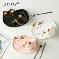 200ML Cartoon Ceramics Cat Mug Set With Saucers Spoon Coffee Milk Mugs Cute Creative Breakfast Drinkware Birthday Gift Porcelain