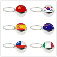 Soviet UnionSouth KoreaSpainAustral World Countries Flag Keyrings Double Side Glass Ball Jewelry National Football Lover Gift