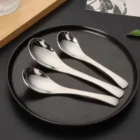 ✵❒ Stainless Steel Spoons Short Handle Soup Spoon Set Large/Small Metal Kitchen Dinner Spoons for Soup Rice Porridge Tableware