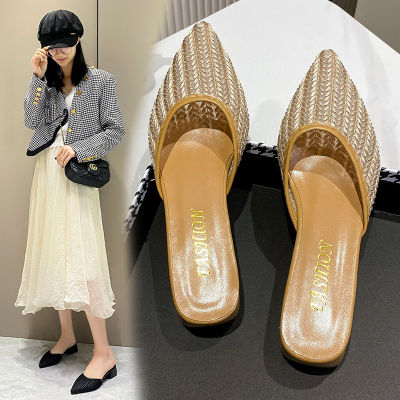 BAOTU 2023รองเท้าสลิปเปอร์สำหรับผู้หญิง,รองเท้าแฟชั่นเปิดส้นปานกลางใส่สบายรองเท้าแตะส้นหน้ารุ่นเกาหลี