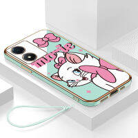 เคสvivo y02s กรอบสีทองชุบด้วยไฟฟ้า รวมทุกอย่าง ฝาหลัง วัสดุ TPU ป้องกันการหล่น ป้องกันการชนกัน กันน้ำ สายรัดข้อมือการ์ตูนน่ารัก เคสโทรศัพท์มือถือ