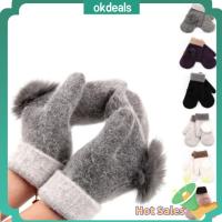 OKDEALS Gifts Winter Warm Accessories Wool Mittens Fur Ball Cashmere Blend Women Gloves