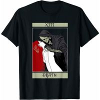 ผ้าฝ้ายแท้เสื้อยืด พิมพ์ลายไพ่ทาโรต์ Death The Grim Reaper Kiss ตลกS-4XL  RZUL