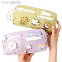 ☍❐ Kawaii Purple Canvas Pencil Case Cute Animal Badge Pink Pencilcases Large School Pencil Bags For Maiden Girl Stationery Supplies