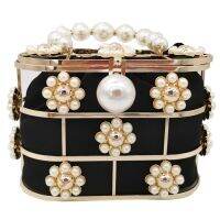 Pearl Evening Clutch Bag,Hollow Out Flowers Beaded Metallic for Women