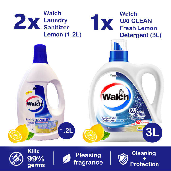 Walch Laundry Sanitiser Lemon 1.2L x 2 bottles + Laundry liquid