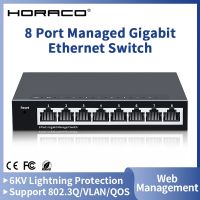 QSR STORE HORACO 8 Port Gigabit Ethernet Switch Managed 1000Mbps Smart Network Switcher with Web Management/802.3Q/VLAN/QOS/SNMP DC 5V 1A