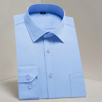 New Men S Business Dress Shirt Square Collar Long Sleeved Solid Twillplainstriped With Chest Pocekt