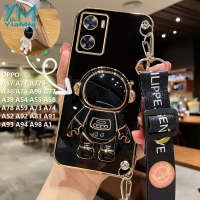 YiaMia เคสโทรศัพท์แฟชั่นสำหรับ A36 OPPO A57 A77 A77S A73 A76 A96 A37 A39 A54 A55 A58 A94เคสมือจับสำหรับโทรศัพท์มือถือ A59 A98 A78 A93ที่เป็นส่วนตัวน่ารักการ์ตูนนักบินอวกาศ A74 A52ฝาครอบโทรศัพท์ TPU นุ่มโลหะด้วยไฟฟ้า6D พร้อมสายคล้องคอ