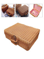 Food Fruit Carrying Outdoor Picnic Wicker Basket Seagrass Baskets Hamper Rattan Suitcase Wicker Storage Box with Double Handle