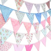 New 12 Flags - 3.2M Cotton Fabric Banners Pink Bunting Decor  Baby Shower Garland Birthday Party Decoration blue bunting Banners Streamers Confetti