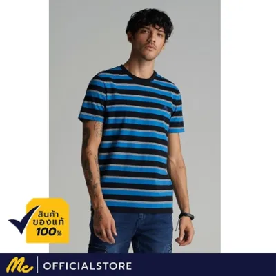 Mc Jeans เสื้อยืดผู้ชาย แขนสั้น ลายริ้วน้ำเงินดำ MTSZ493