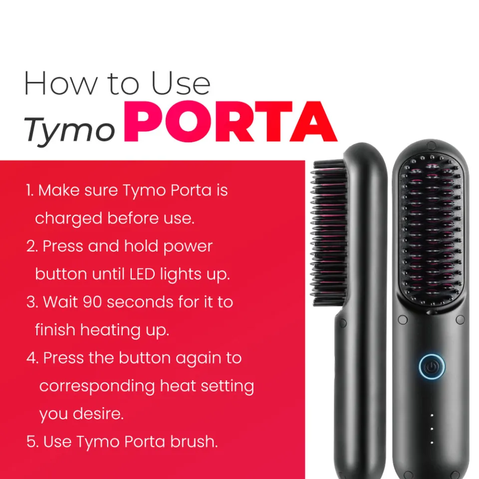 cod Tymo Porta Mini Cordless Portable Hair Straightener Brush