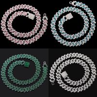 14mm Multicolor Iced Out Crystal Prong Cuban Chain Necklace for Women Men Bling Paved Rhinestone Choker Necklace Hip Hop Jewelry