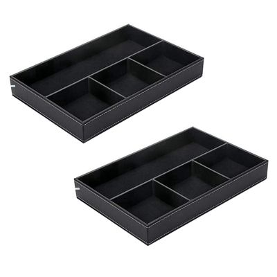 2X 4 Slots Desk Drawer Organizer, Pu Leather Drawer Storage Organizer Divider (Black)