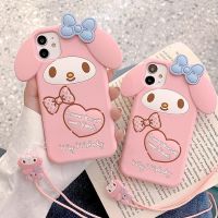 Sanrio เคสมือถือลายเคสโทรศัพท์มีสายคล้องสำหรับ14 13 11 12 Pro Max XS XR 8 7 Plus เคสกันกระแทกสีชมพู