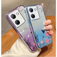 เคสสำหรับ Vivo Y36 Y27 VivoY27 VivoY36 4G 5G 2023เคสบางพิเศษโทรศัพท์ชุบแบบเรียบง่าย TPU แววนิ่มไล่ระดับสีดอกไม้ Bling ฝาหลังกันกระแทก