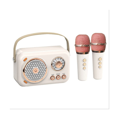 Portable Karaoke Machine with Microphone Set, Vintage Bluetooth Speaker with Home Karaoke Machine (White)
