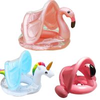 Flamingo Inflatable Circle Baby Infant Float Pool Unicorn Swimming Ring with Sunshade Floating Seat Summer Beach Party Pool Toys