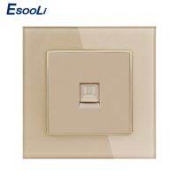 ผนัง Esooli Cat5e แจ็คเสียบสายไฟอินเทอร์เน็ตเอาต์เล็ตแผงคอนเนคเตอร์1 RJ45แก้วซ็อกเก็ตตัวเมียคอมพิวเตอร์คริสตัลไฟฟ้า