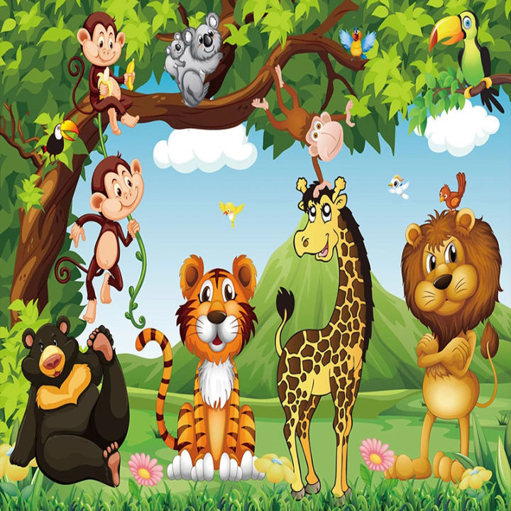 hot-custom-photo-mural-wallpaper-3d-cartoon-forest-animal-world-children-kids-room-bedroom-wall-painting-wallpaper-lion-tiger-monkey