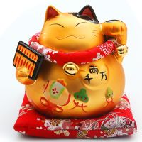 (Gold Seller) 6 Inch Golden Ceramic Maneki Neko Statue Lucky Cat Money Box Feng Shui Figurine Home Decor Ornament