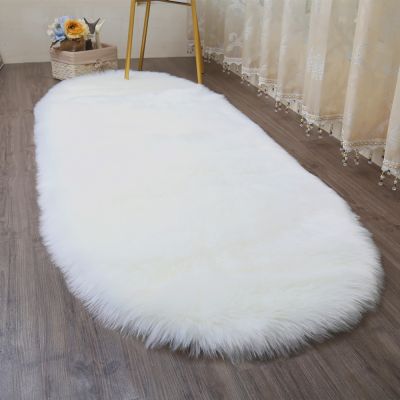 Oval Carpet Soft Fluffy Imitation Wool Area Rugs White Faux Fur Bedside Rug Grey Nordic Living Room Carpet For Bedroom Floor Mat