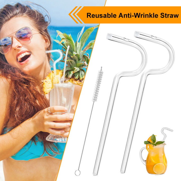  Anti Wrinkle Straw, Reusable Anti Wrinkle Drinking Straw Glass  Straw, Lip Straw for Wrinkles, Set of 2 Anti Lip Wrinkle Straw and 1 brush  : Home & Kitchen