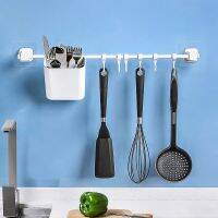 【YF】 Kitchen 6 Hook Rack Cupboard Storage Wall Mounted Without Punching Bathroom Gadget Hanger Behind The Door Viscose Up