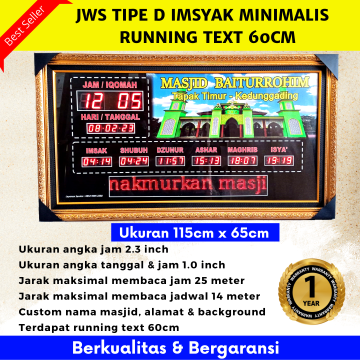 Jam Masjid Jadwal Sholat Digital Imsyak 115cm x 65cm+Running text 60cm