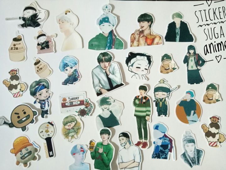 Bộ 30 miếng Sticker hình SUGA anime, chibi nhóm BTS, nhãn dán BTS ...