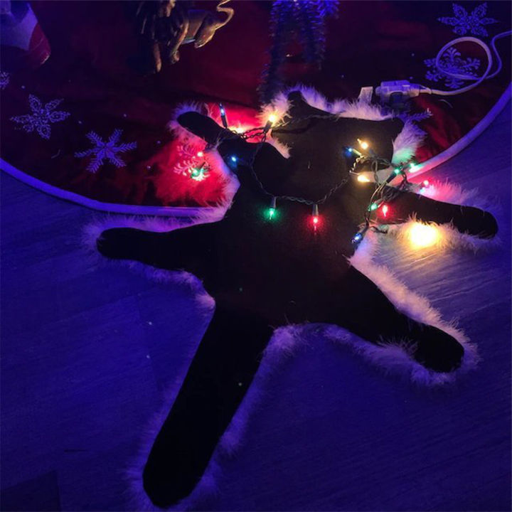 wondering-คริสต์มาสแผ่นพื้นแมวตกแต่งขนตัดพรมปูพื้นแมวตุ๊กตาพรมน่ารักสร้างสรรค์เลียนแบบขนสัตว์คริสต์มาสตกแต่ง48-58ซม-พร้อมไฟ