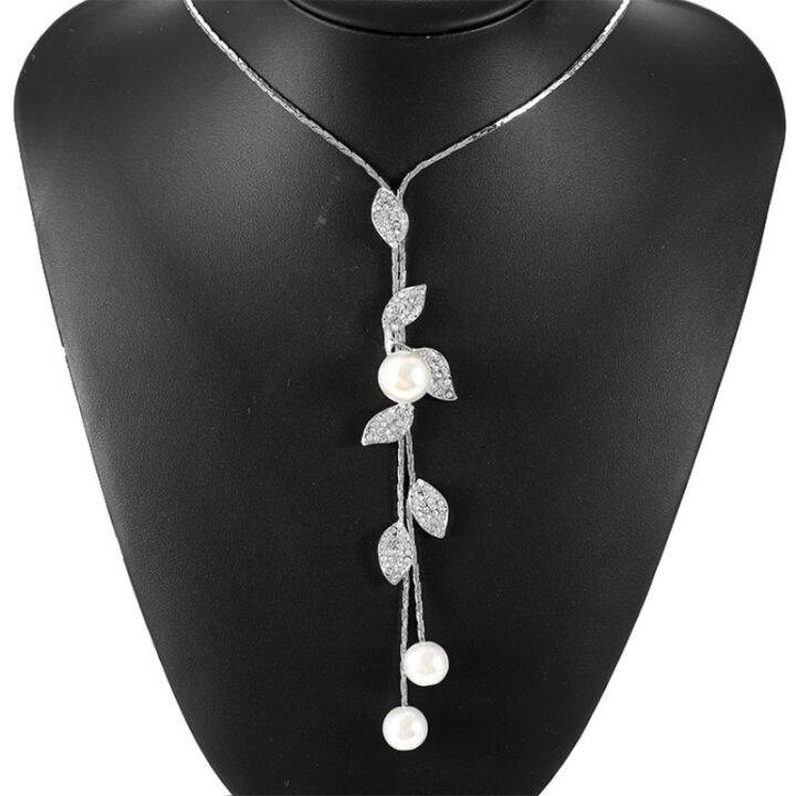 jdy6h-luxury-fashion-leaf-shaped-rhinestones-pearl-pendant-dangle-long-necklace-adjustable-elegant-tassel-sweater-chain-girl-jewelr