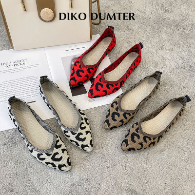 DikoDumter รองเท้าลายเสือดาวถักตื้นสำหรับผู้หญิง,ใหม่แฟชั่นถักรองเท้าส้นเตี้ยสไตล์เกาหลี