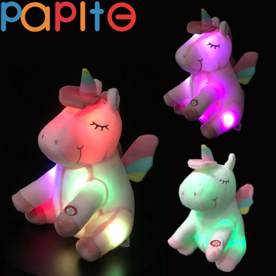 PAPITE【Free Shipping】25/30cm Glowing Rainbow Unicorn Luminous Plush Pillow Huggable Gift with Magical Lights Stuffed Animal Plush Toy Best Children Gi