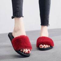 Autumn Winter Fur Slippers Home Anti-Slip Women Warm Cotton Trailer Shoes