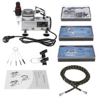 ยี่ห้อใหม่ Professional 3 Airbrush ชุด Air Compressor Dual-Action Hobby Spray Air Brush ชุด Tattoo Nail Art Paint Power Tool