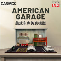 Camecaku 1:64 ที่จอดรถสไตล์อเมริกันโรงรถฉากแบบจำลองบ้านเล็ก ๆ จำลองไม้รถยนต์โมเดลงานฝีมือ