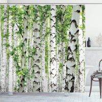 Woodland Bath Curtain เบิร์ชในป่าฤดูร้อนสัตว์ป่าธรรมชาติชุดรูปแบบกลางแจ้งผ้าตกแต่งห้องน้ำชุด 180 * 180 ซม