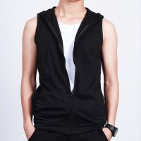 Sports Vest Slim Waistcoat Sleeveless Hooded Fitness Vest Large Size Vest Zipper Jacket