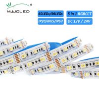 แถบไฟ Led Rgbww Rgbw 5050 12V 24V Dc Smd Waterdichte 5M 30 60 96 Leds /M 5in1 Rgb Cct Rgbcct Verlichting Flexibele Voor Woonkamer