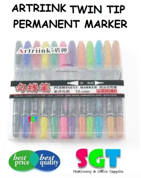 Deli 10pcs/lot Permanent Marker Pen Multicolor Dual Tip 0.5/1.0 mm Nib  Black Blue Red Ink Fine Point Waterproof Art Marker Pens